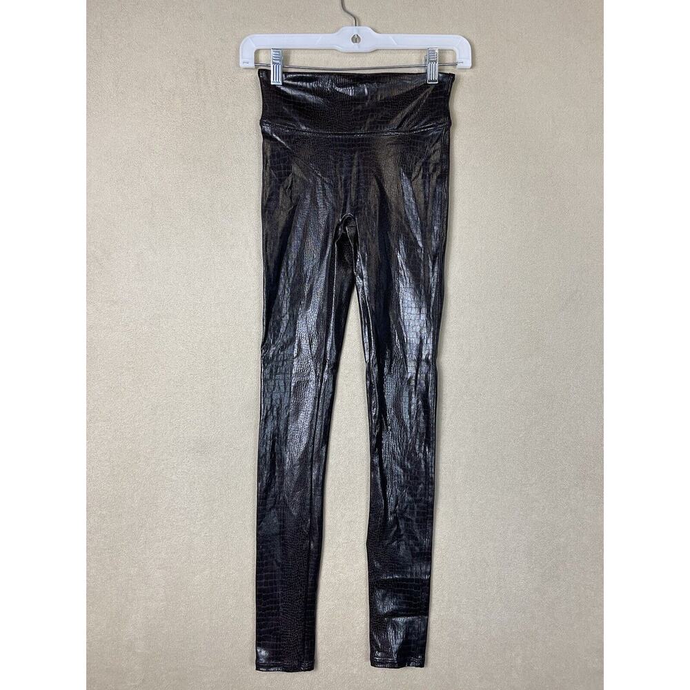 Spanx Pants Womens Extra Small Brown Faux Patent Leather Leggings Adult